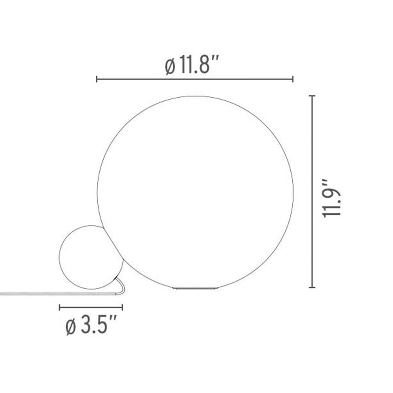 Minimalist round lamp in white with subtle dimensions of 11.8" and 11.9" featuring a petite base.