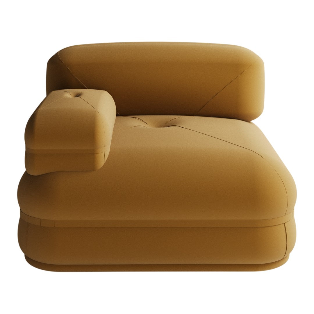 Orange modern modular chair with a sleek, padded design and subtle stitching details. Ideal for contemporary interiors.