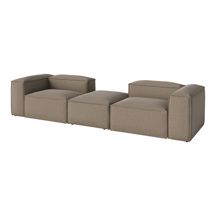 Beige modular sofa with a smooth, textured fabric and minimalist design, perfect for modern living spaces.