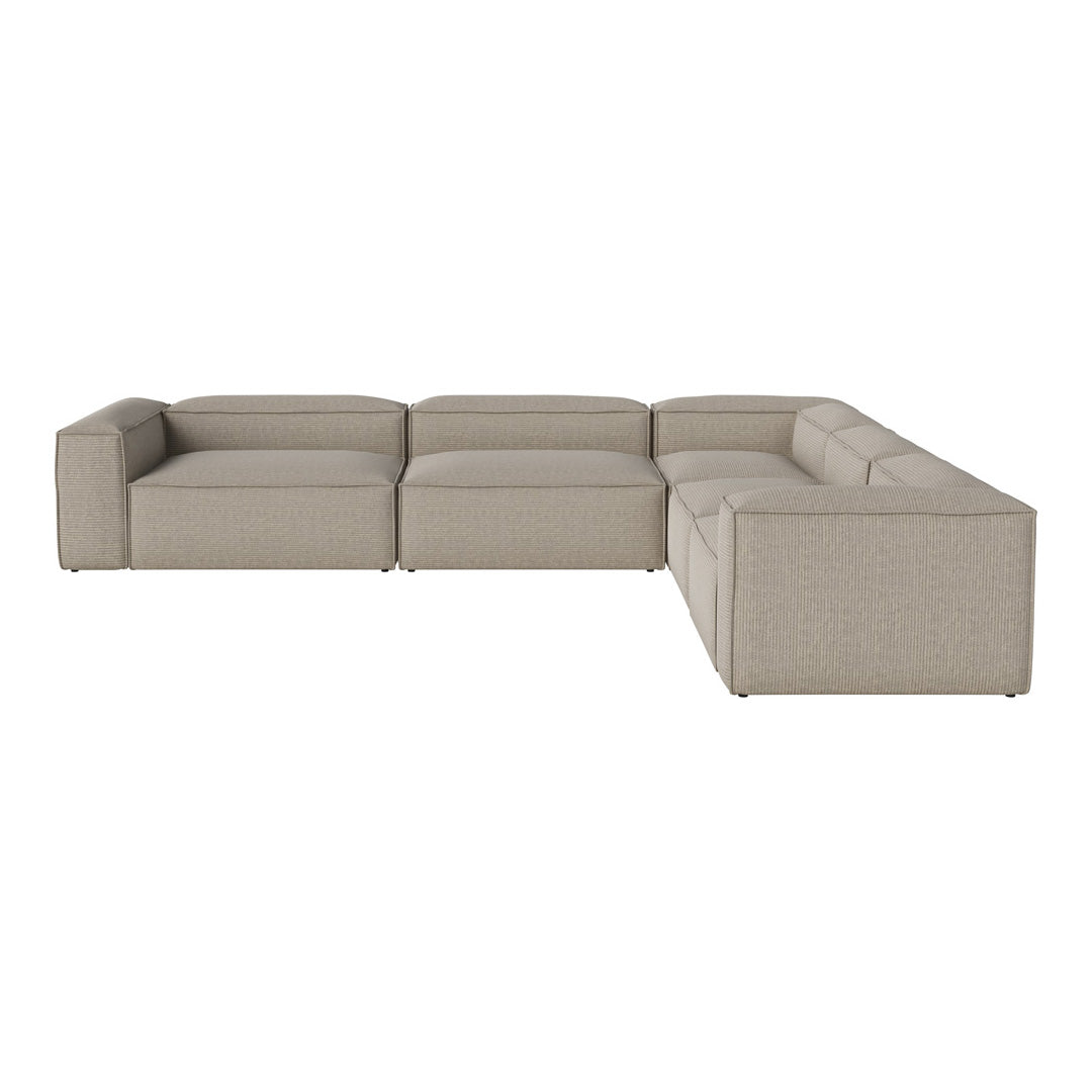 Beige sectional sofa with a modern, minimalist design and textured fabric upholstery. Stylish and versatile home decor.