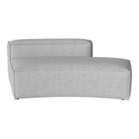 Gray upholstered chaise lounge with a modern, textured pattern and sleek curves, perfect for contemporary decor.