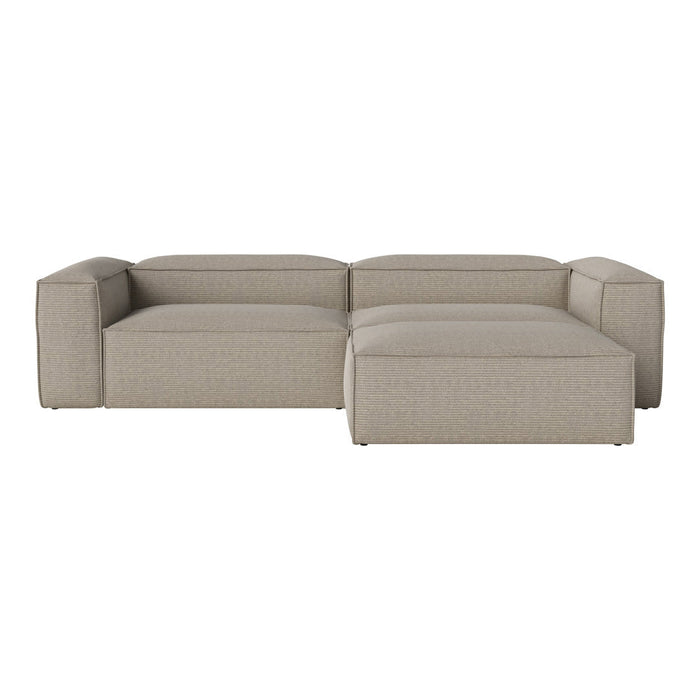 Light beige sectional sofa with a smooth, textured fabric and minimalistic design, perfect for modern living spaces.