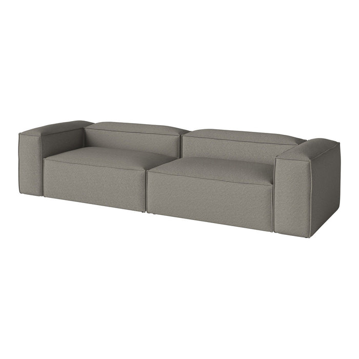 "Modern grey upholstered sofa with a clean, minimalist design and subtle texture."
