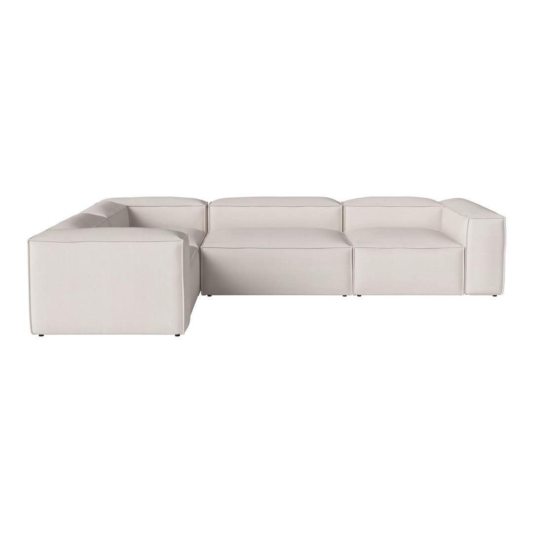 Elegant white sectional sofa with a minimalist design and smooth upholstery. Perfect for modern living spaces.