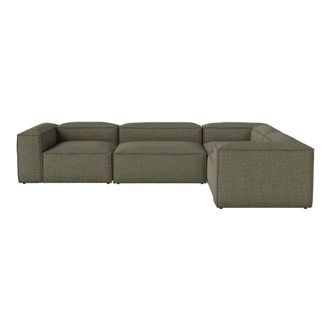 Olive green sectional sofa with a textured fabric pattern for a modern, cozy living space.