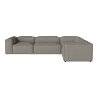 Grey sectional sofa with a modern, minimalist design and smooth fabric texture. Perfect for contemporary living rooms.