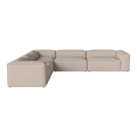Beige modular sectional sofa with smooth, minimalist design and subtle texture, perfect for modern living spaces.