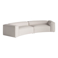 Curved modern sofa in soft light beige upholstery with a smooth, sleek finish. Perfect for contemporary decor.