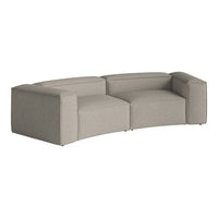 Curved gray sofa with a soft, textured fabric and minimalist design, perfect for modern interiors.