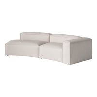 Curved white leather sofa with smooth, minimalist design and soft, neutral upholstery. Ideal for modern living spaces.