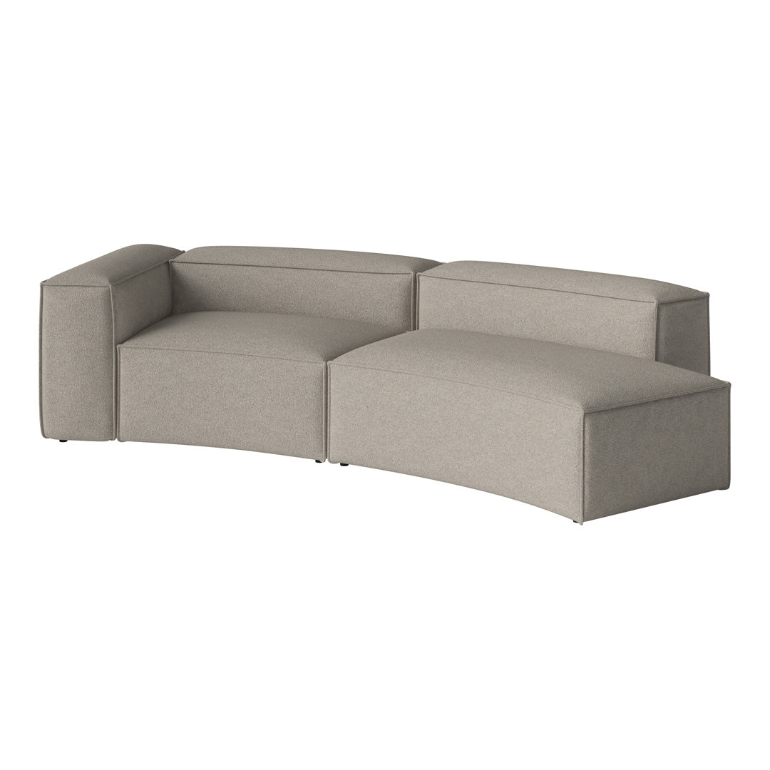 Gray sectional sofa with a modern, textured fabric design and clean lines, ideal for contemporary living spaces.