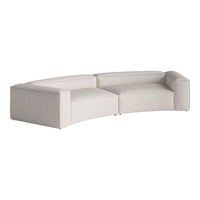 Curved white leather sectional sofa with a smooth finish and minimalist design. Perfect for modern interiors.