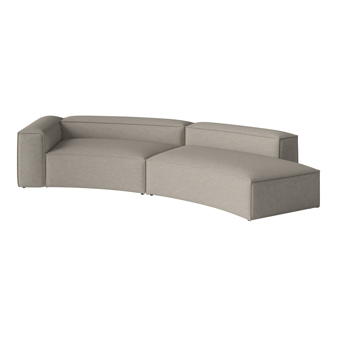 Light gray curved sectional sofa with a textured fabric finish and minimalist design. Perfect for modern decor.