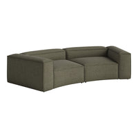 Curved olive green sofa with a textured striped pattern, perfect for modern living spaces.