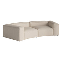Beige curved sectional sofa with subtle textured pattern, perfect for modern living spaces.