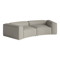 Curved modern sofa in soft gray upholstery with a subtle textured pattern, perfect for contemporary spaces.
