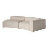 Beige modular sofa with a textured pattern, featuring a sleek, modern design and soft, neutral tones.