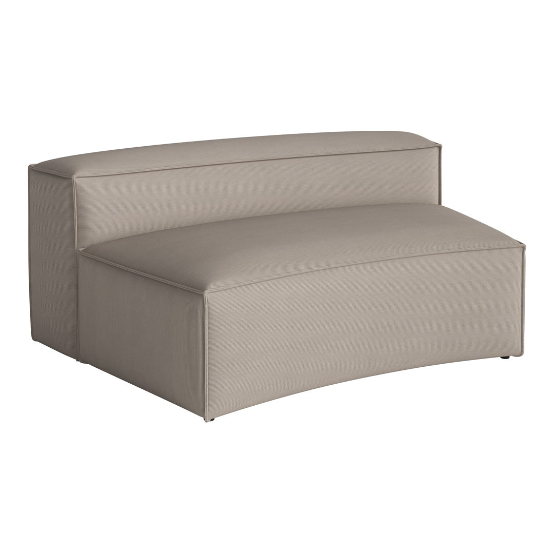 Beige curved sofa with a smooth texture and minimalist design, perfect for modern interiors.