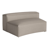 Beige curved sofa with a smooth texture and minimalist design, perfect for modern interiors.