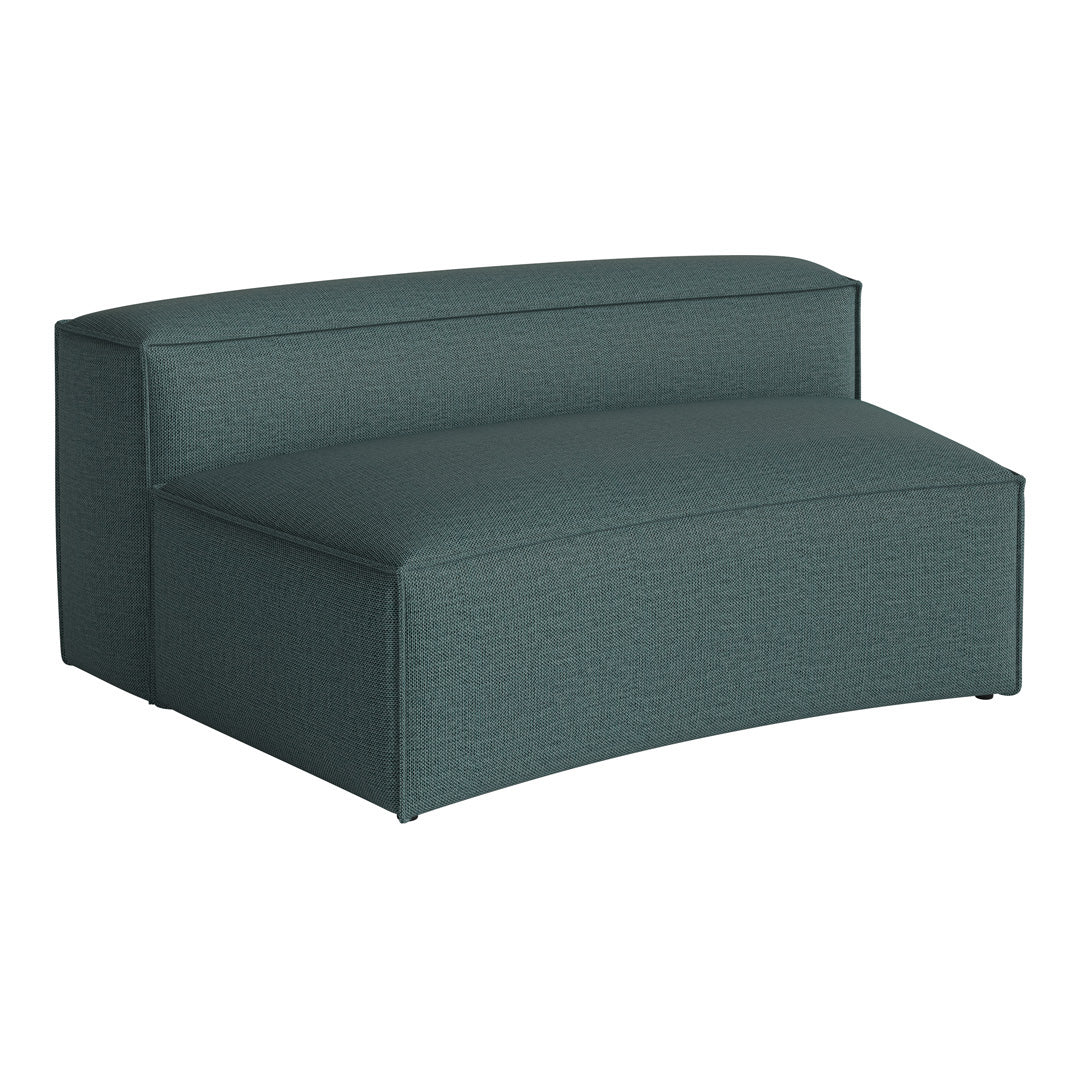 Teal upholstered armless chair with a textured fabric and sleek curved design, perfect for modern spaces.