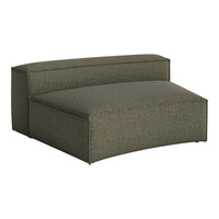 Olive green fabric ottoman with a subtle ribbed pattern, perfect for modern decor. Stylish and versatile seating option.