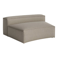 Beige curved sofa with a subtle striped pattern, perfect for a modern living space.