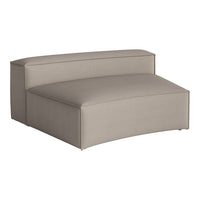 Beige modular sofa with subtle texture and minimalist design, featuring a curved outline for modern decor.