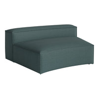 Teal upholstered armless chair with a textured fabric pattern, showcasing a sleek, modern design.