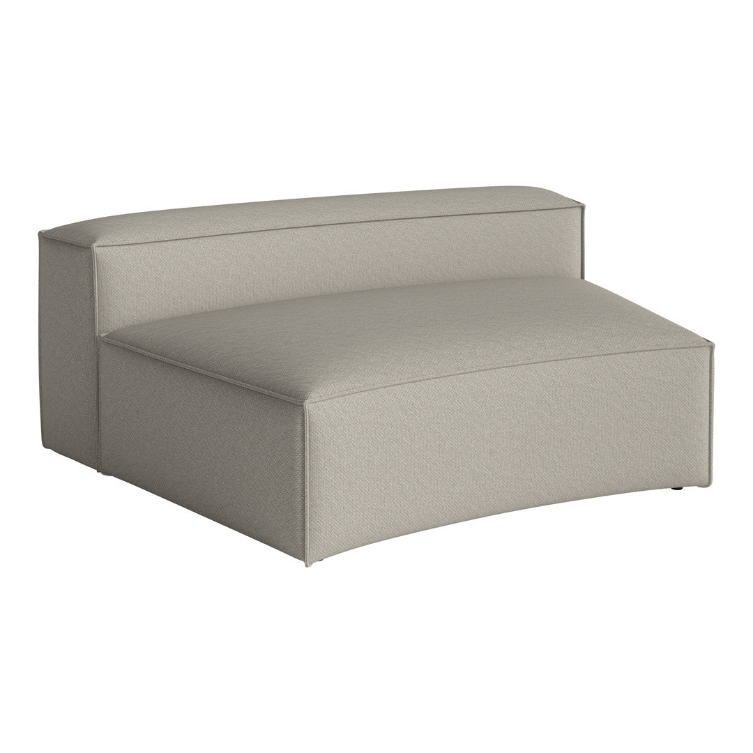 "Light gray upholstered accent chair with a subtle textured pattern and modern curved shape."