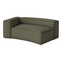 Olive green curved sofa with subtle textured stripe pattern, perfect for modern living spaces.