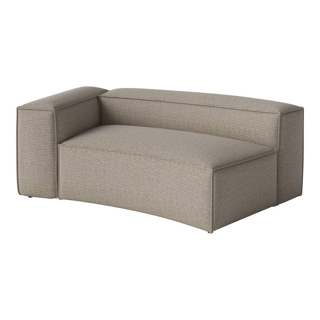 Beige curved sofa with subtle striped texture, offering a modern and stylish look for any living space.