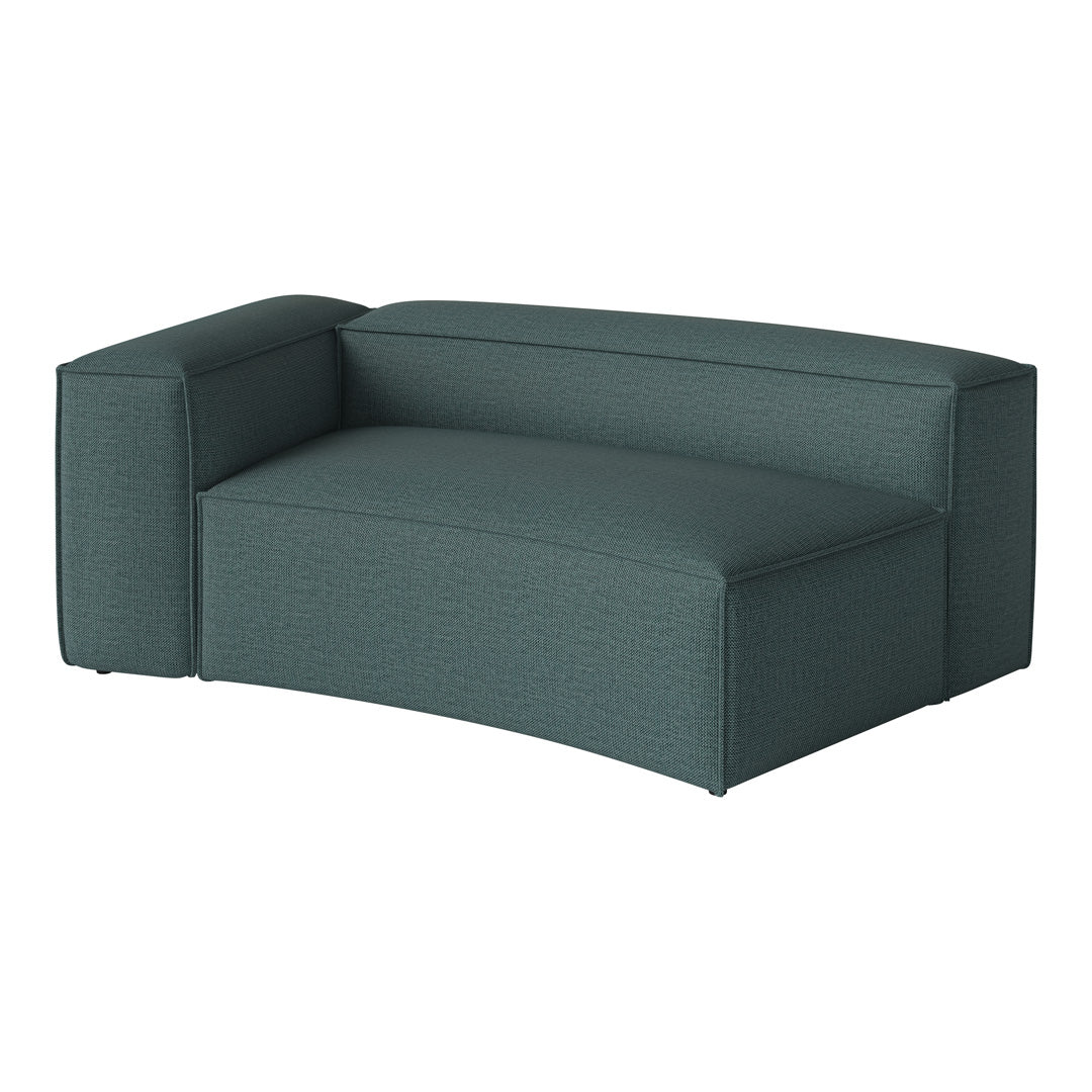 Teal green sectional sofa with a textured fabric pattern, featuring sleek, modern lines and a minimalist design.