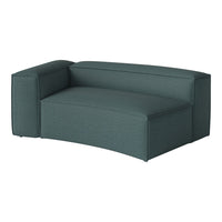 Teal green sectional sofa with a textured fabric pattern, featuring sleek, modern lines and a minimalist design.