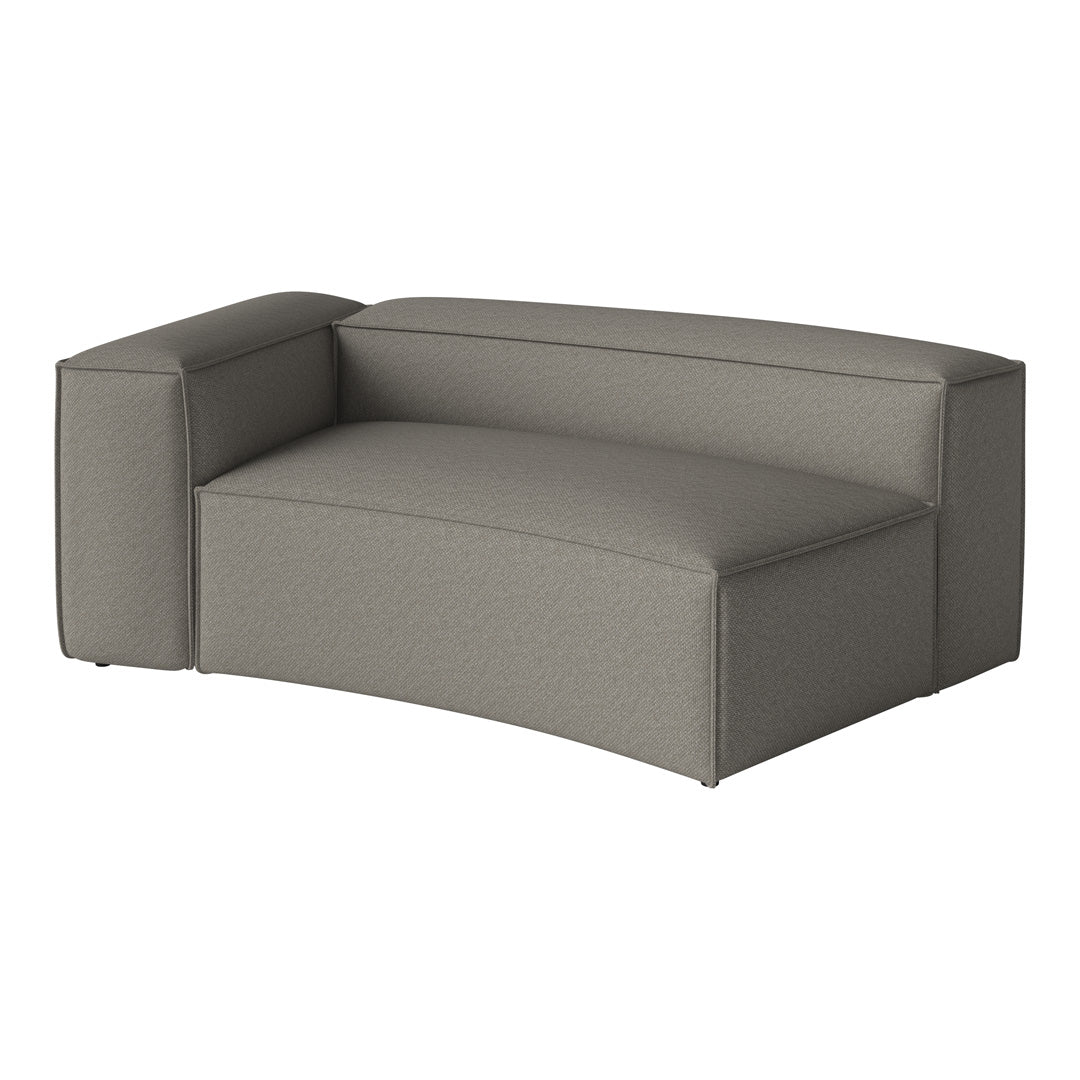 Gray, textured upholstery sofa with modern, minimalist design and curved edges for stylish decor.