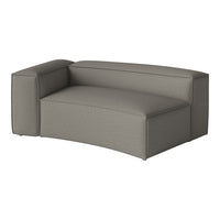 Gray, textured upholstery sofa with modern, minimalist design and curved edges for stylish decor.