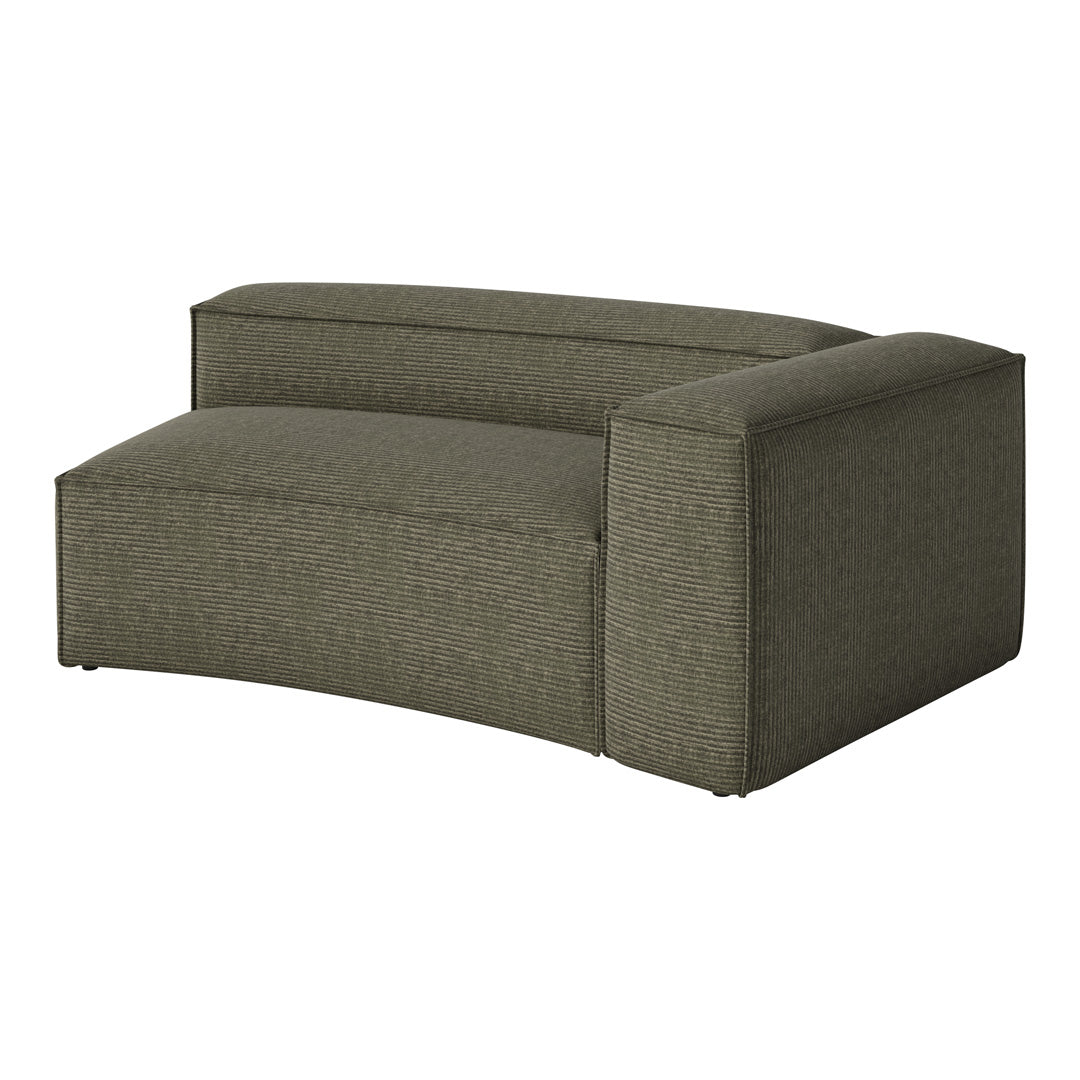 Textured olive green sofa with subtle horizontal stripes, perfect for modern living spaces.