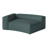 Teal curved sofa with a textured, woven pattern and clean lines for a modern look. Ideal for contemporary spaces.