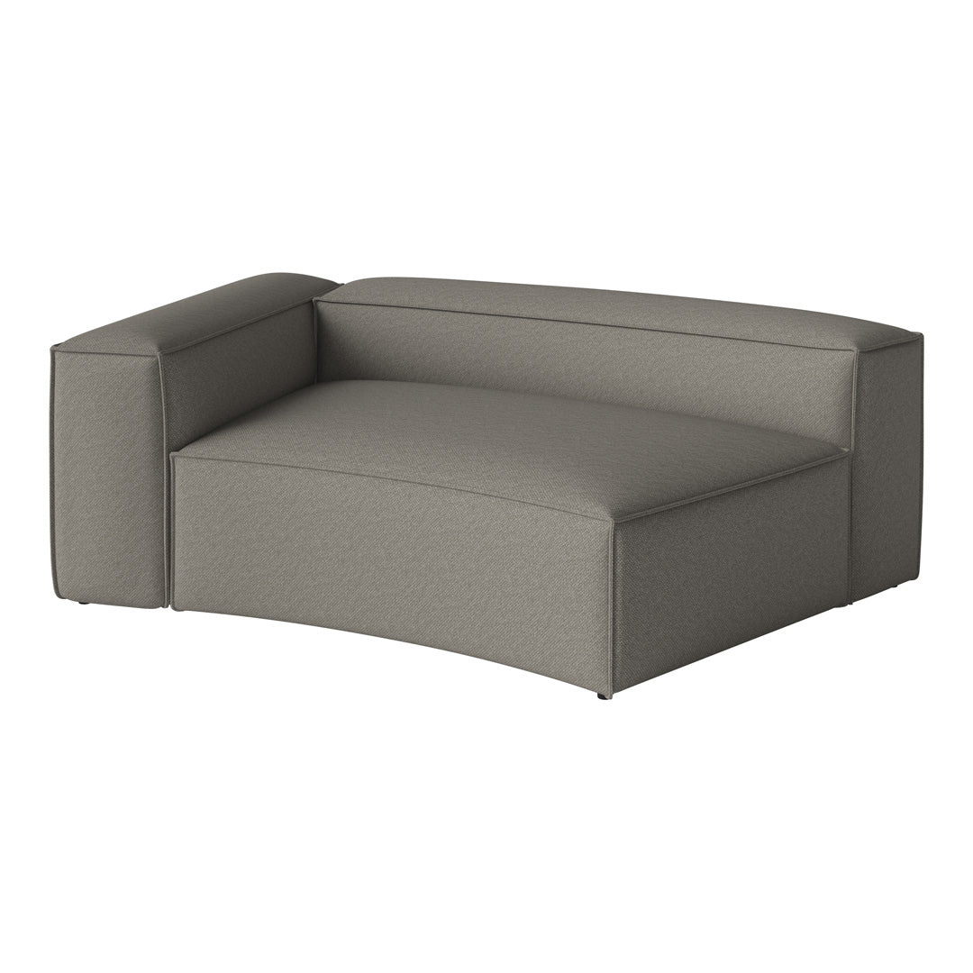 Gray upholstered sectional couch with a sleek, modern design and subtle texture. Ideal for contemporary seating.