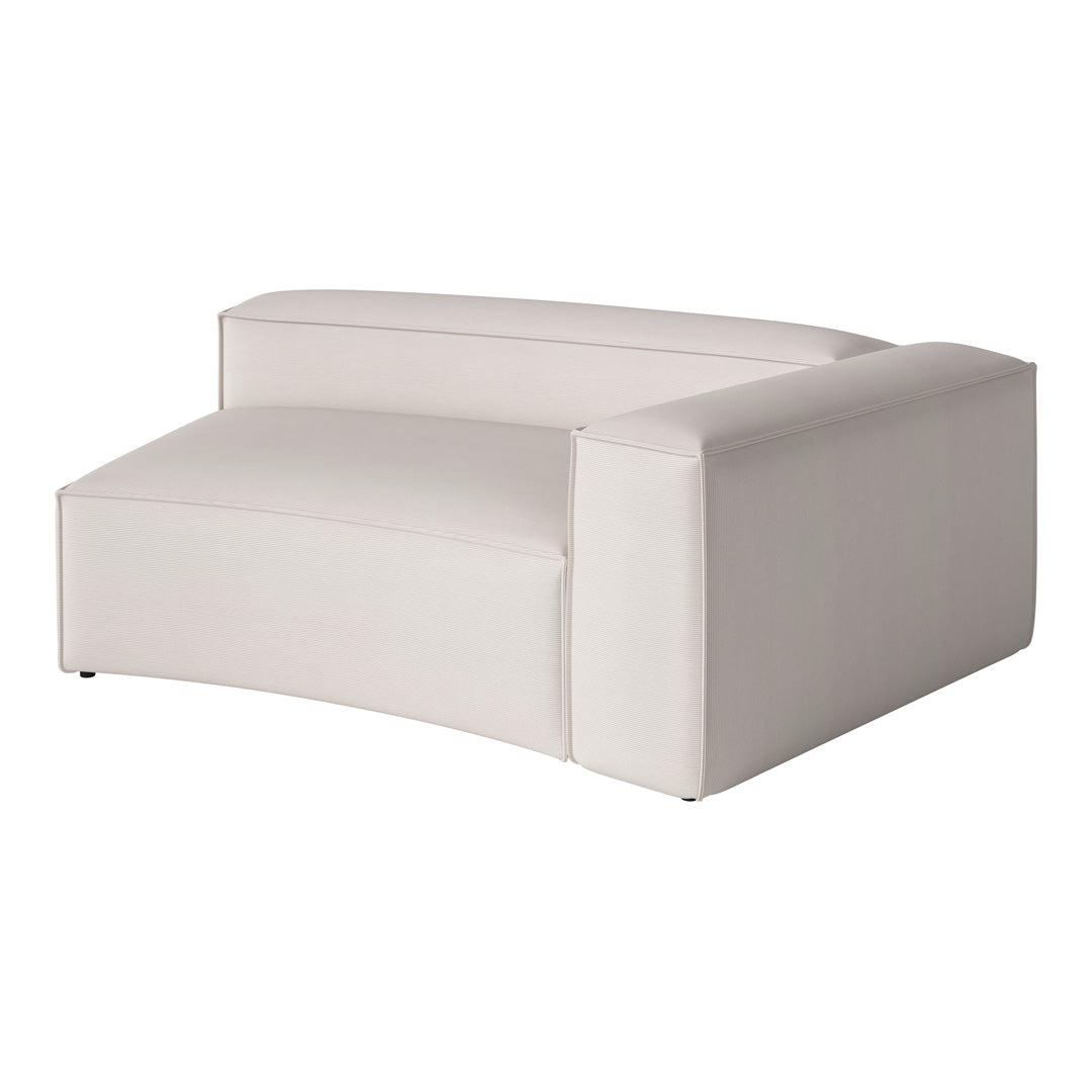 Neutral beige curved sofa with smooth texture and minimalistic design, perfect for contemporary interiors.