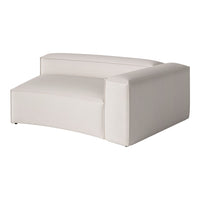 Neutral beige curved sofa with smooth texture and minimalistic design, perfect for contemporary interiors.