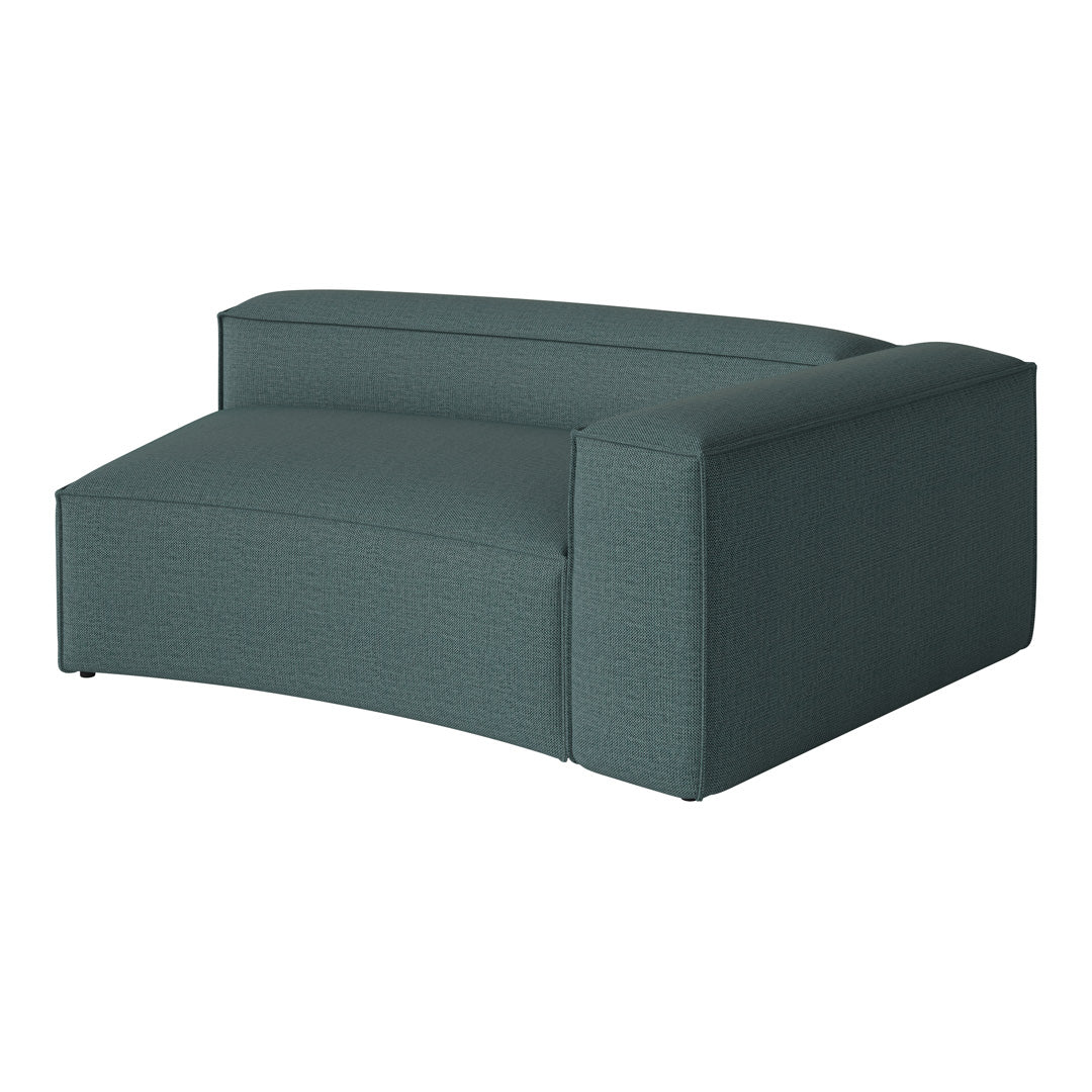 Teal fabric armchair with a subtle patterned texture, featuring a modern curved design. Perfect for stylish decor.