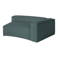 Teal fabric armchair with a subtle patterned texture, featuring a modern curved design. Perfect for stylish decor.