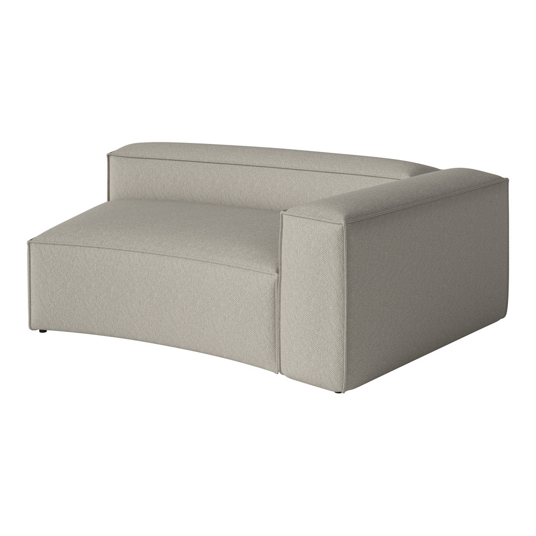 Sleek curved loveseat in soft beige fabric with subtle woven texture. Perfect for modern and cozy interiors.