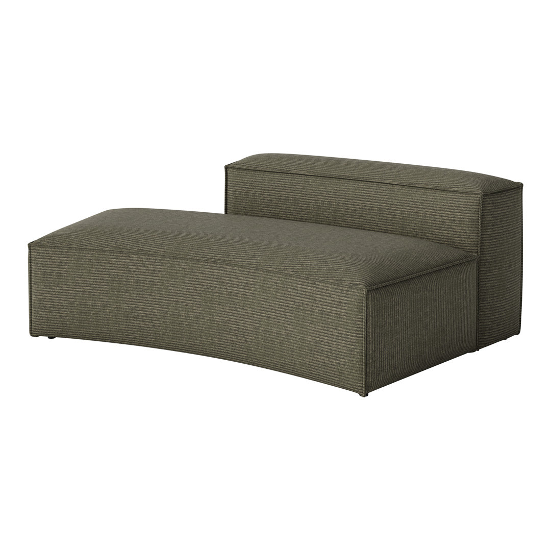 Olive green chaise lounge with textured ribbed pattern, ideal for modern decor.