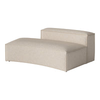 Beige curved sofa with a textured, woven fabric, exuding modern elegance. Perfect for minimalist decor.