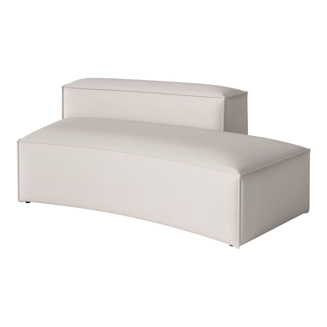 Curved cream ottoman with subtle textured pattern, ideal for modern decor and versatile seating options.