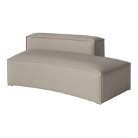Curved two-tone sofa in soft beige fabric with subtle texture and clean lines for a modern look.