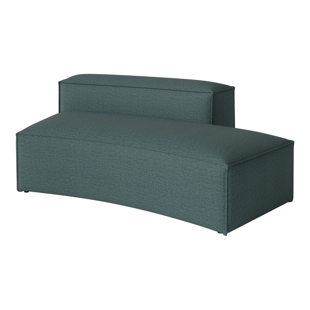 Teal upholstered bench with a textured pattern, featuring a sleek, curved design and modern aesthetic.