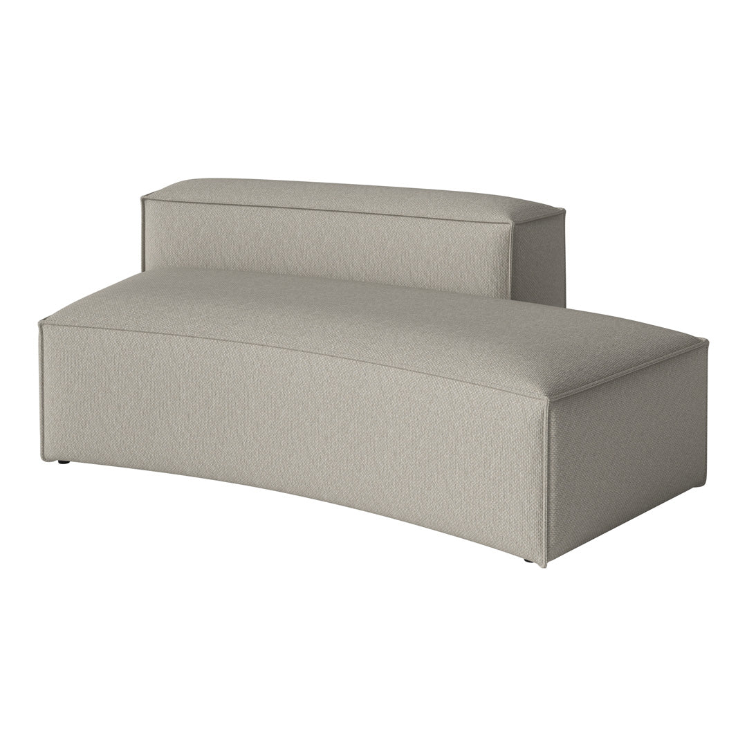 Curved grey upholstered bench with subtle textured pattern, ideal for modern home decor.