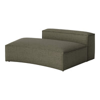 Olive green chaise lounge with a subtle striped pattern for modern outdoor or indoor decor.
